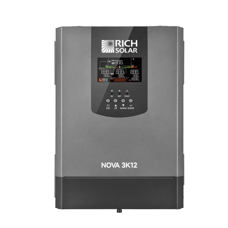 Rich Solar NOVA 3K12 | 3,000W 12V Pure Sine Wave Inverter with Transfer Switch | UL458 Certified | 6,000W Surge, LCD Display, High Efficiency - ShopSolar: Complete Solar Kits + Lifetime Customer Support