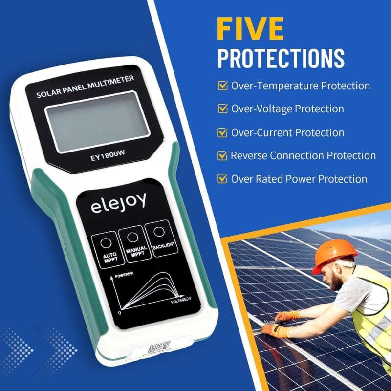 Elejoy 1800W MPPT Solar Panel Multimeter & Watt Meter | Portable PV Performance Tester | No Battery Required | Includes MC-4 & Alligator Clips