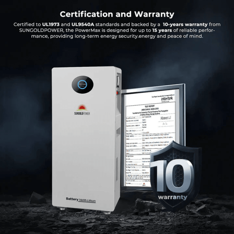 Sungold Power PowerMax 314 Outdoor LiFePO4 Battery | 51.2V 314Ah (16.07kWh) | IP65 | UL1973 & UL9540A | WiFi/Bluetooth | 10-Year Warranty - ShopSolar: Complete Solar Kits + Lifetime Customer Support
