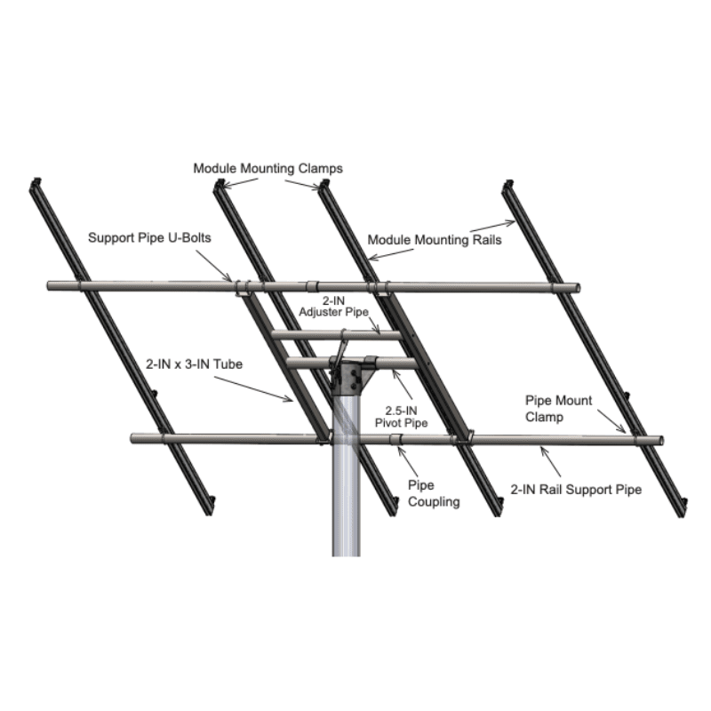 Tamarack Solar Top of Pole Mount for 6 Modules | 6" Sch 40/80 Pole | 10°–60° Tilt | Up to 46.16" Wide | TTP-A-6-70 - ShopSolar: Complete Solar Kits + Lifetime Customer Support