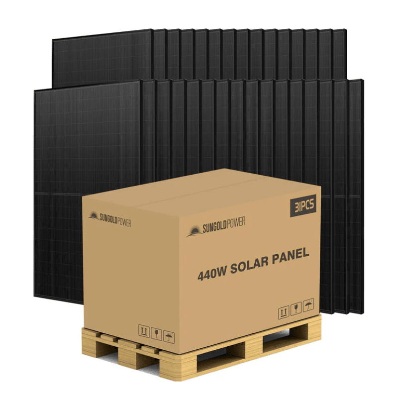SunGold Power 440W N-Type Mono Black Solar Panel Pallet (31 Panels) | UL 61730 + CEC Listed | 22.5% Eff. | 30-Year Linear Warranty - ShopSolar: Complete Solar Kits + Lifetime Customer Support