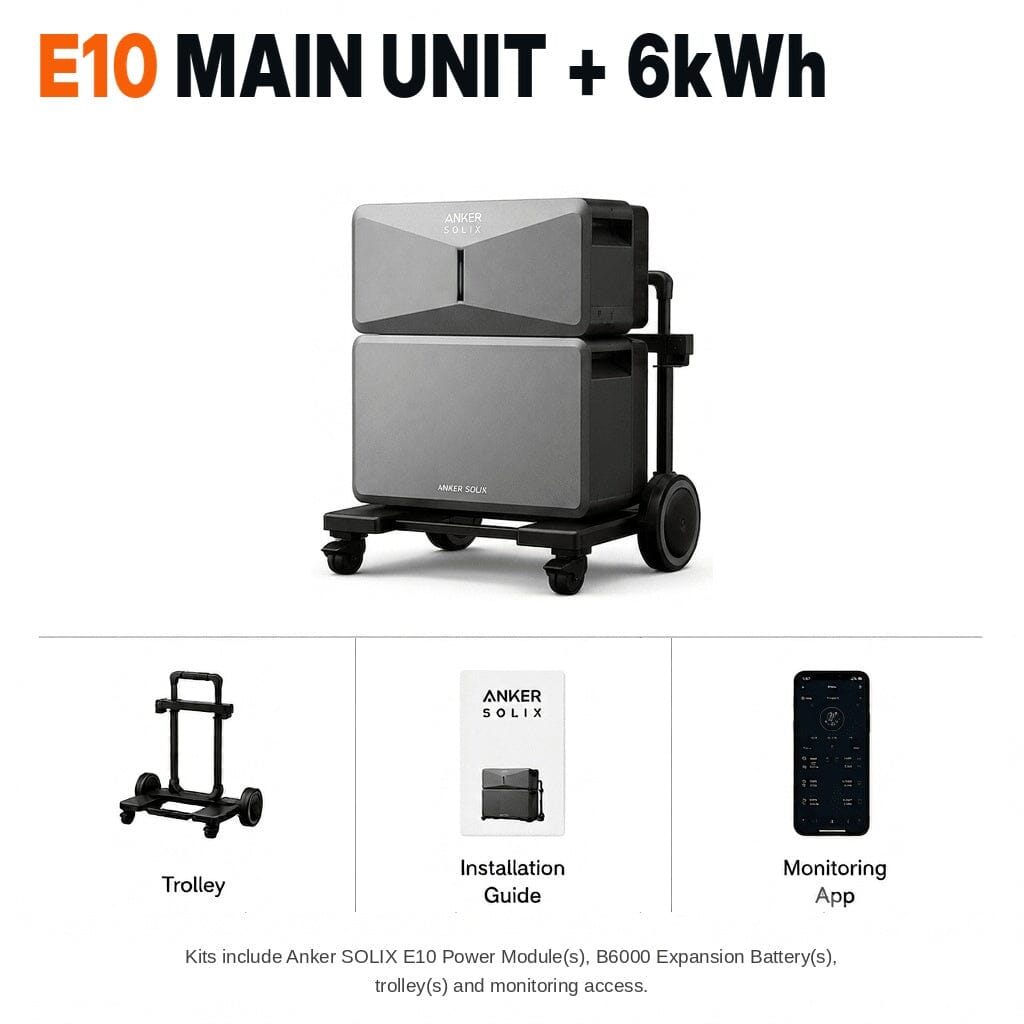 Anker SOLIX E10 - 7.6kW Output + 6-18kWh Battery | Whole Home, Off-Grid, Hybrid Solar Power System | Choose Complete Bundle