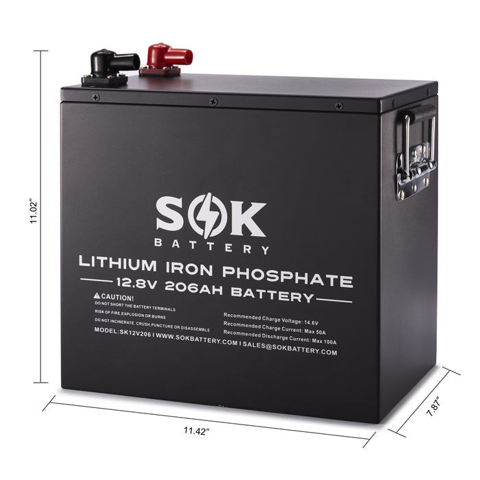 4 x SOK Battery 206Ah 12V LiFePO4 Deep Cycle Batteries | 4 x 2,636wH Lithium Solar Batteries | 824Ah / 10.5kWh - ShopSolarKits.com