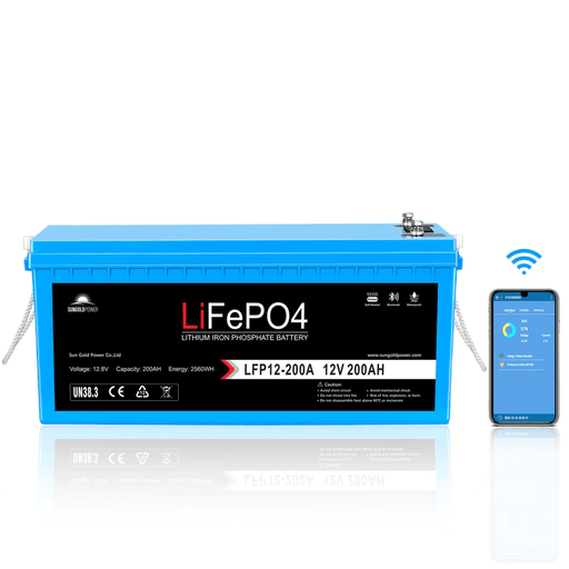 SunGold Power 12V 200AH Lifepo4 Deep Cycle Lithium Battery Bluetooth / Self-heating / Ip65 - ShopSolar.com