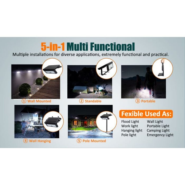 160 Degree Black Pir Activated Outdoor Integrated LED 5-in-1 Flood Light Garage Yard Deck Path Camping - ShopSolar.com