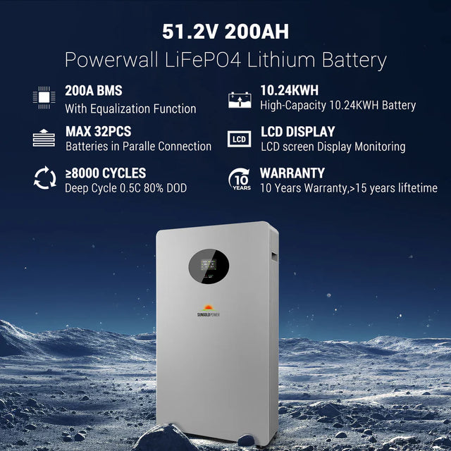 Sungold Powerwall X Lithium Battery 51.2V 200AH SG48200T - ShopSolar.com