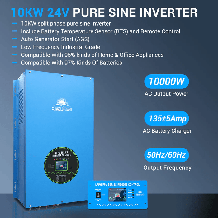 SunGold Power 10000W 24V Split Phase Pure Sine Wave Solar Inverter Charger - ShopSolar.com