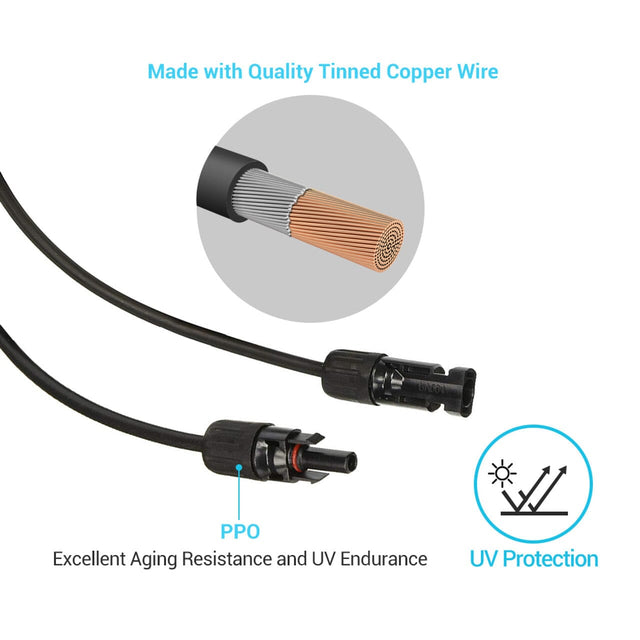 Renogy Solar Panel Extension Cable with Male to Female Solar Connectors (Single) - ShopSolar.com