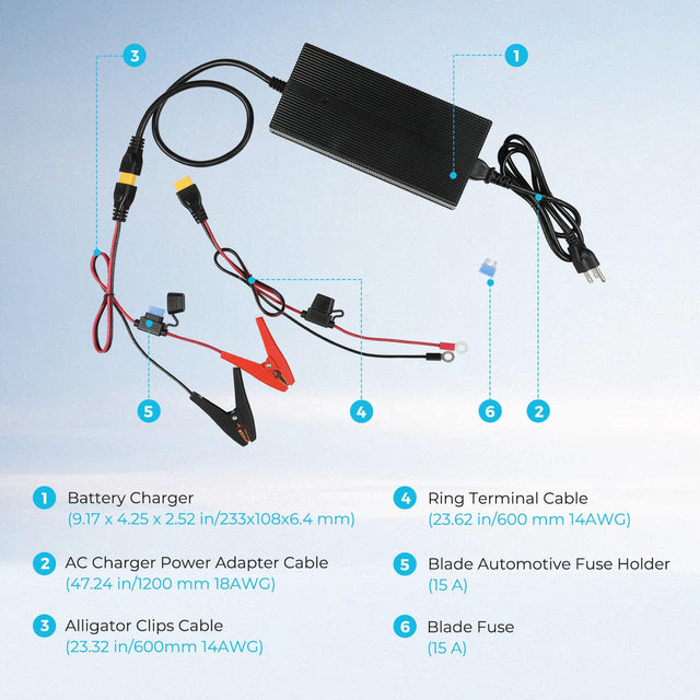 24V 10A AC-to-DC LFP Portable Battery Charger - ShopSolarKits.com