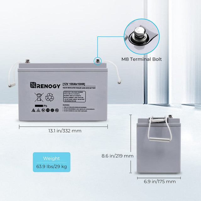 Renogy Deep Cycle AGM Battery 12 Volt 100Ah | RNG-BATT-AGM12-100 - ShopSolar.com