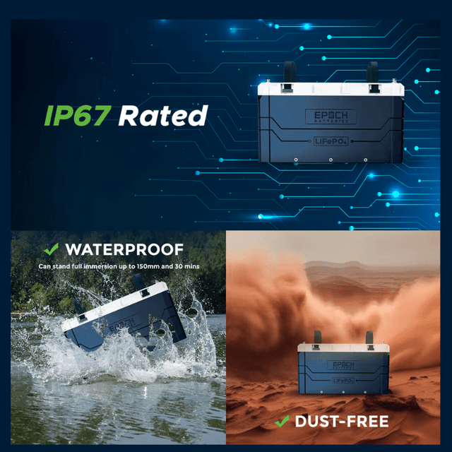 Epoch 12V 460Ah LiFePO4 Battery | IP67 Waterproof | Bluetooth Monitoring + Heating | Victron Comms | 10-Year Warranty - ShopSolar.com