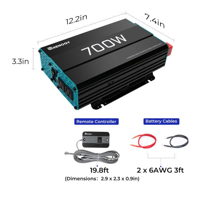 Renogy 700W 12V Pure Sine Wave Inverter - ShopSolar.com