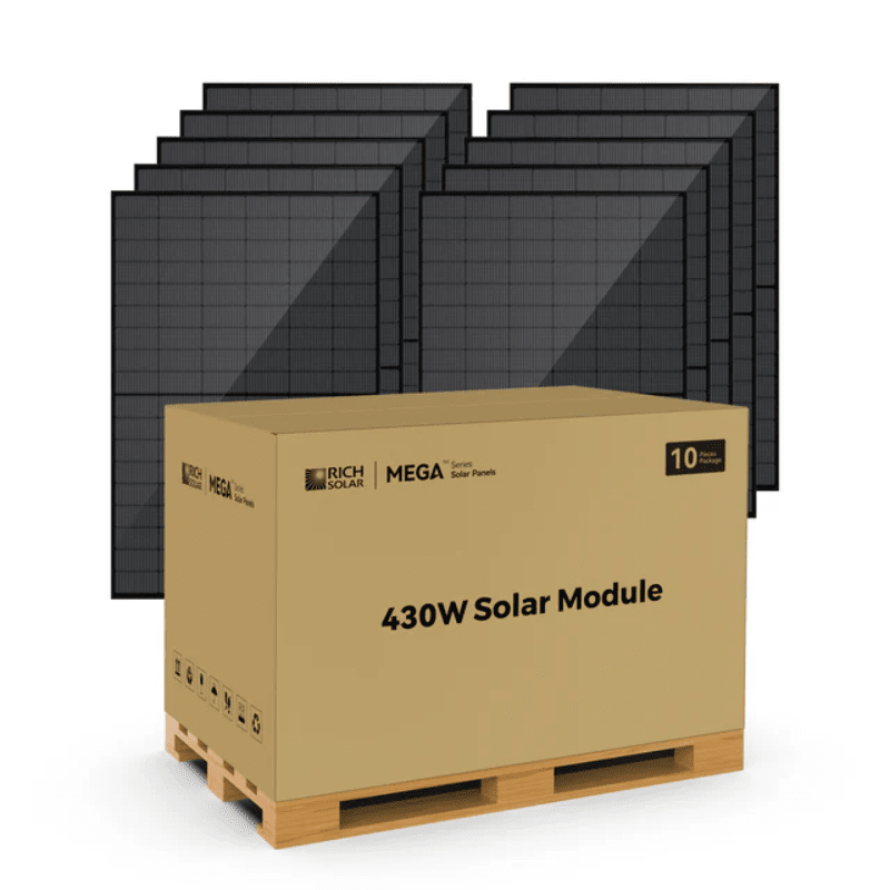 Rich Solar MEGA 430 Bifacial 430W N-Type Solar Panel | 22% Efficiency | Dual Glass | 1500V | Off-Grid & Grid-Tie | UL Certified | 25-Year Output Warranty - ShopSolar: Complete Solar Kits + Lifetime Customer Support