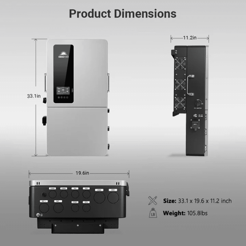 SunGold Power 12kW 48V All-in-One Hybrid Inverter | 200A Whole-Home Backup | 18kW PV Input | Split-Phase + 3-Phase | SGS-12K18MAX - ShopSolar: Complete Solar Kits + Lifetime Customer Support