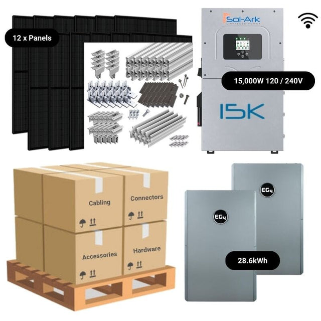 4.8kW Complete Solar Power System - Sol-Ark 15K + [20.4-28.6kWh Lithium Battery Bank] + 12 x 410W Mono Solar Panels | Includes Schematic [BPK-PRO]