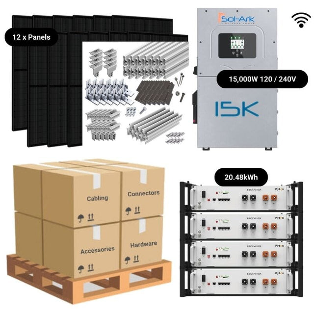 4.8kW Complete Solar Power System - Sol-Ark 15K + [20.4-28.6kWh Lithium Battery Bank] + 12 x 410W Mono Solar Panels | Includes Schematic [BPK-PRO]