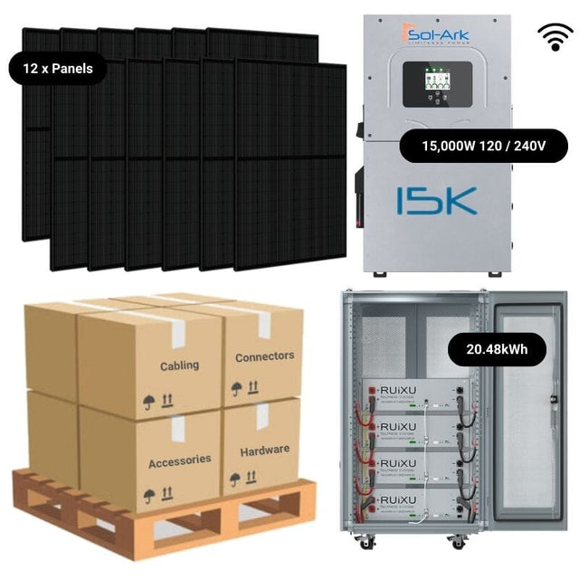 4.8kW Complete Solar Power System - Sol-Ark 15K + [20.4-28.6kWh Lithium Battery Bank] + 12 x 410W Mono Solar Panels | Includes Schematic [BPK-PRO]