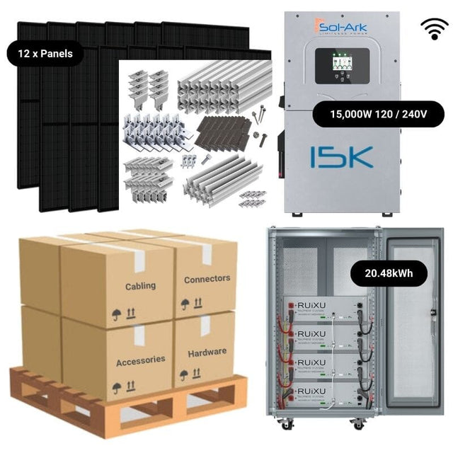 4.8kW Complete Solar Power System - Sol-Ark 15K + [20.4-28.6kWh Lithium Battery Bank] + 12 x 410W Mono Solar Panels | Includes Schematic [BPK-PRO]