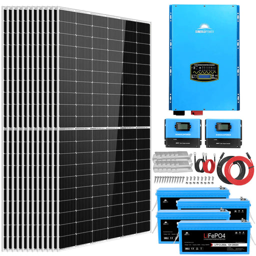 SunGold Power - Off Grid Solar Kit 12,000W 48V 120V/240V Output 10.24kWh Lithium Battery 5400 Watt Solar Panel SGK-12MAX - ShopSolar.com