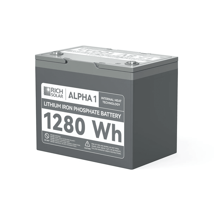Rich Solar 12V 100Ah LiFePO4 Lithium Iron Phosphate Battery w/ Internal Heating and Bluetooth Function (ALPHA 1) - ShopSolar.com