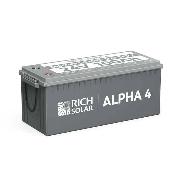 Rich Solar 24V 100Ah LiFePO4 Lithium Iron Phosphate Battery w/ Internal Heating and Bluetooth Function | ALPHA 4 | ALPHA 4 LITE - ShopSolar.com