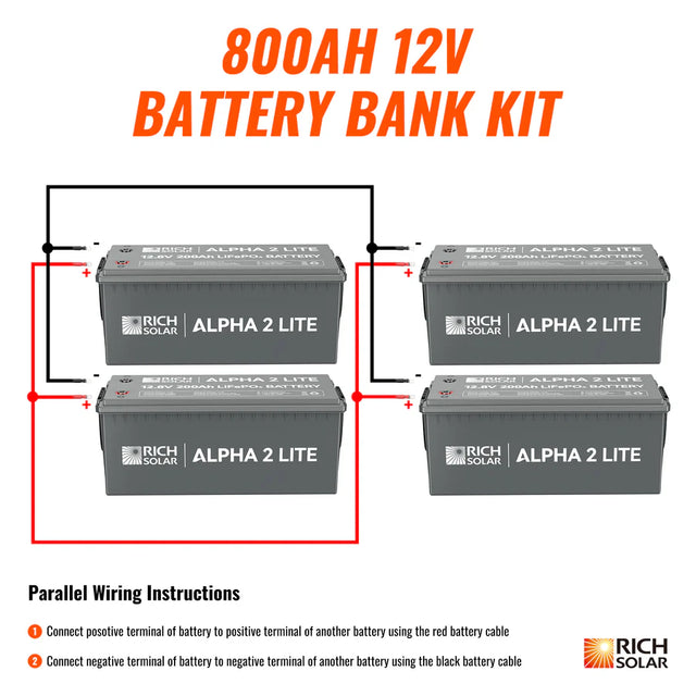 Rich Solar 12V - 200Ah - 5.12kWh Lithium Battery Bank | 5 Year Warranty - ShopSolar.com