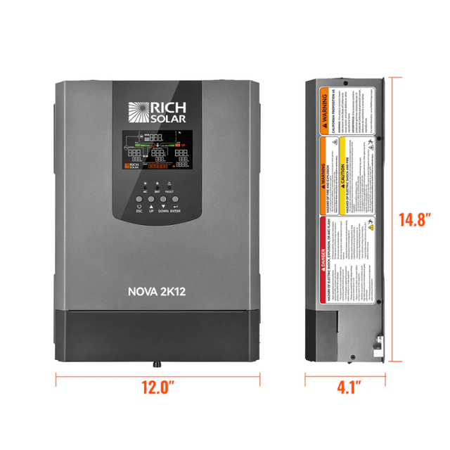 Rich Solar NOVA 2K12 | 2,000W 12V Pure Sine Inverter w/ Transfer Switch | UL458 | 91% Efficiency | RS232/485 | 2-Year Warranty - ShopSolar.com