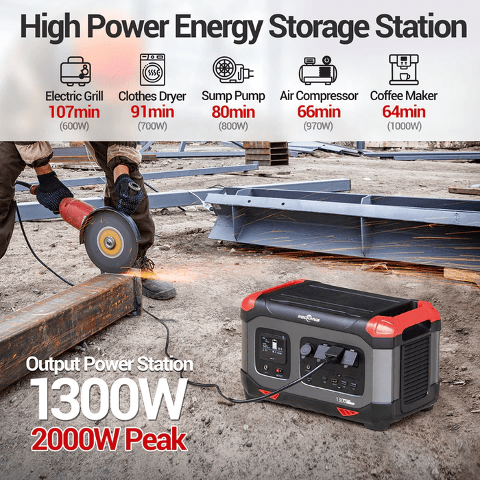 Rockpals 1254.4Wh / 1300W Portable Power Station - ShopSolarKits.com