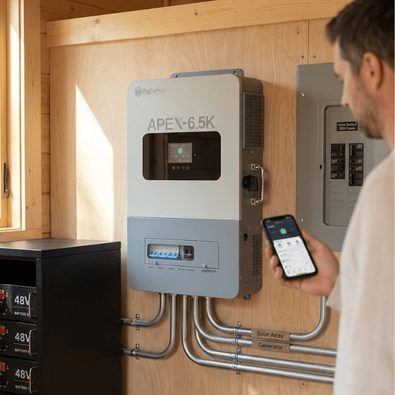 BigBattery APEX 6.5K Hybrid Off-Grid Inverter | 6,500W 120/240V Split-Phase | Dual MPPT 10kW | 48V | UL1741 | 5-Year Warranty - ShopSolar: Complete Solar Kits + Lifetime Customer Support