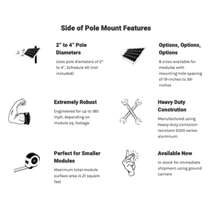 Tamarack Solar Side of Pole Mount | 8 Size Options | 1–2 Modules | 2–4" Sch 40 Poles (03X: 4–6") | 5000 Series Aluminum | Up to 180 MPH Rated - ShopSolar: Complete Solar Kits + Lifetime Customer Support