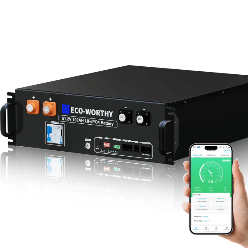 Eco-Worthy [V3] 48V 51.2V 100Ah Server Rack Lithium Battery | 5.12kWh | 3U | Bluetooth & WiFi | 6,000 Cycles | 10-Year Warranty - ShopSolar: Complete Solar Kits + Lifetime Customer Support