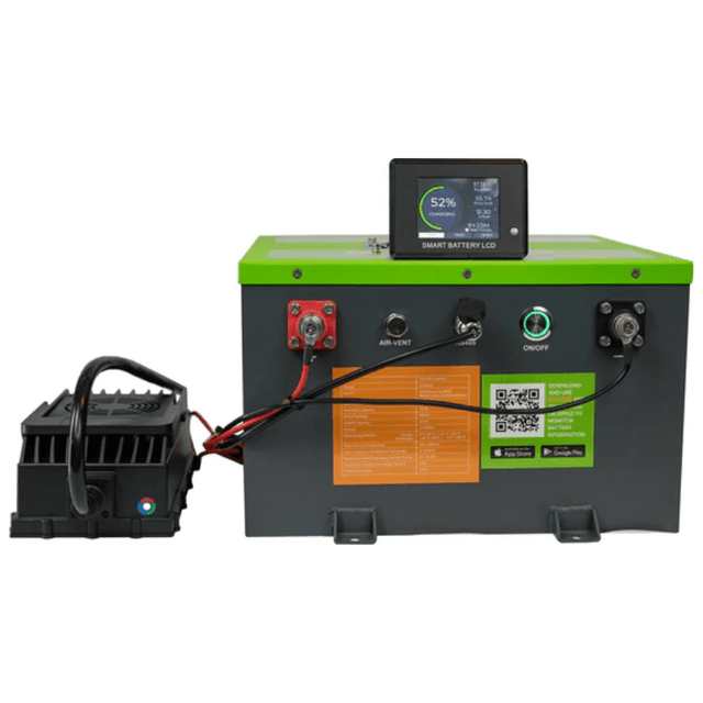 NUEPower 48V 52Ah Metal Case LiFePO4 Battery + Smart Charger Kit | 2,560Wh | IP65 | Bluetooth + LCD + GPS | 5-Year Warranty - ShopSolar: Complete Solar Kits + Lifetime Customer Support