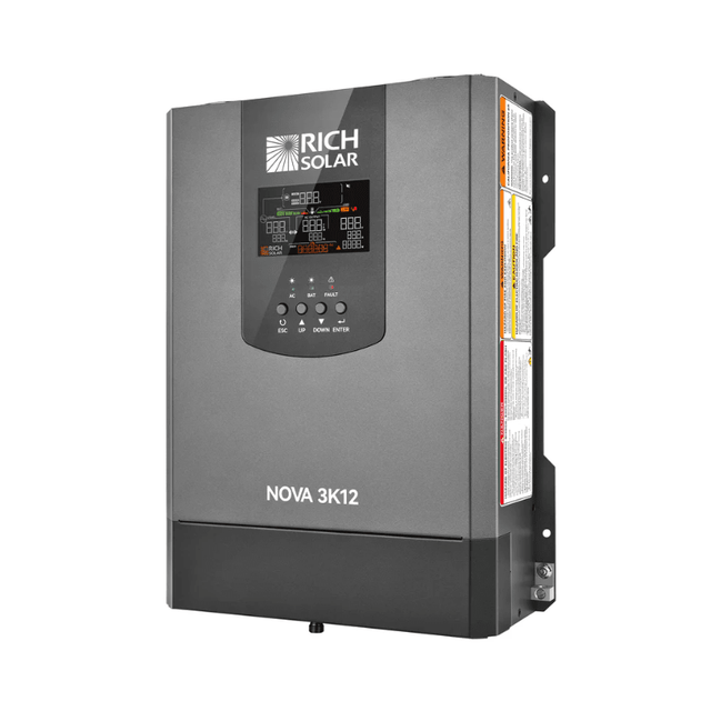 Rich Solar NOVA 3K12 | 3,000W 12V Pure Sine Wave Inverter with Transfer Switch | UL458 Certified | 6,000W Surge, LCD Display, High Efficiency - ShopSolar: Complete Solar Kits + Lifetime Customer Support