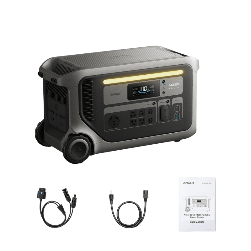 Anker SOLIX F3000 Portable Power Station | 3,072Wh / 3,600W | 2,400W Solar Input | Expandable to 12,288Wh | 5-Year Warranty - ShopSolar: Complete Solar Kits + Lifetime Customer Support