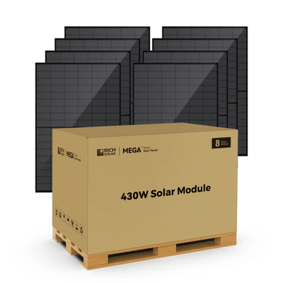 Rich Solar MEGA 430 Bifacial 430W N-Type Solar Panel | 22% Efficiency | Dual Glass | 1500V | Off-Grid & Grid-Tie | UL Certified | 25-Year Output Warranty - ShopSolar: Complete Solar Kits + Lifetime Customer Support