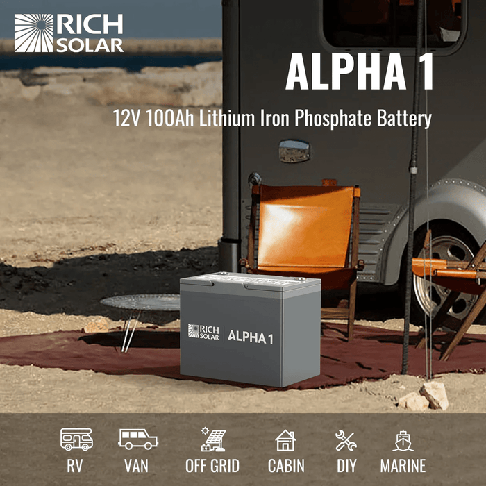 Rich Solar 12V 100Ah LiFePO4 Lithium Iron Phosphate Battery w/ Internal Heating and Bluetooth Function (ALPHA 1) - ShopSolar.com