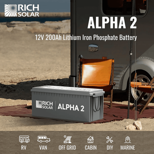 Rich Solar 12V 200Ah LiFePO4 Lithium Iron Phosphate Battery w/ Internal Heating and Bluetooth Function | ALPHA 2 | ALPHA 2 LITE | ALPHA 2 PRO - ShopSolar.com