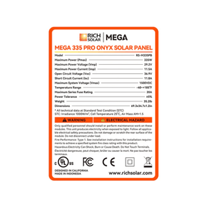 Rich Solar MEGA 335W PRO Solar Panel | 25-Year Output Warranty - ShopSolar: Complete Solar Kits + Lifetime Customer Support