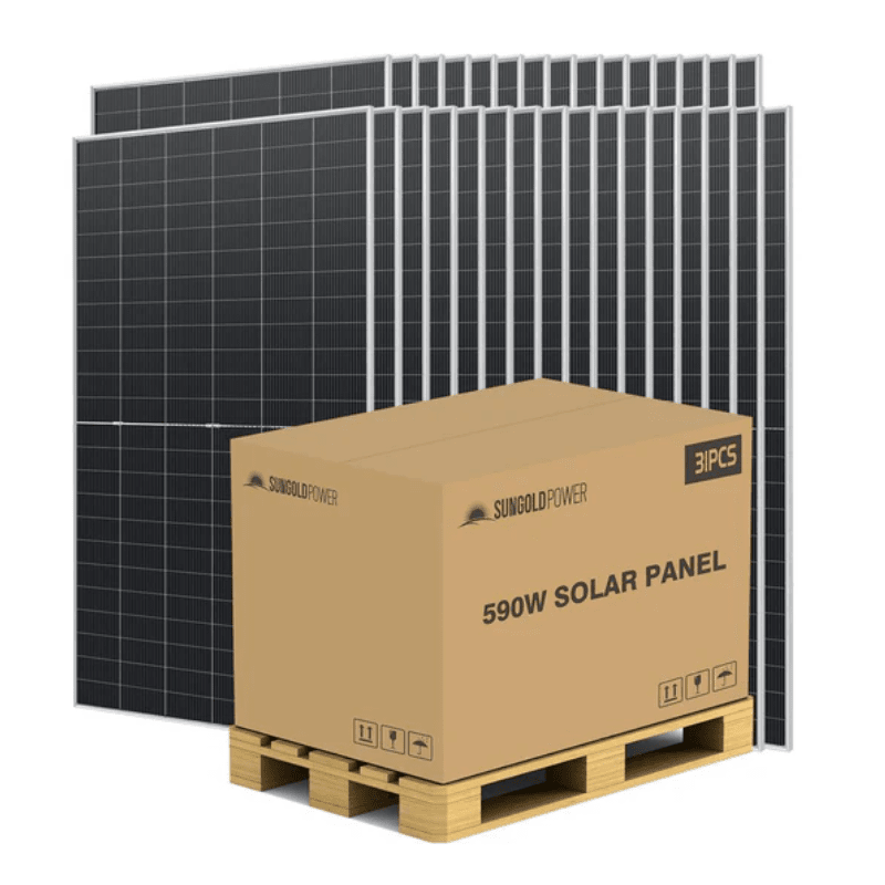 Sungold Power 590W Bifacial Solar Panels | Full Pallet (32 Panels) | SGN-590-BDG1 | N-Type | UL61730 & CEC Listed - ShopSolar: Complete Solar Kits + Lifetime Customer Support