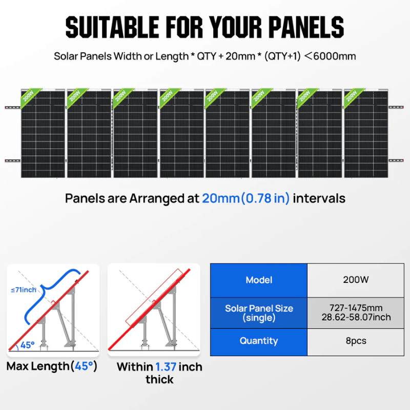 Eco-Worthy Adjustable Solar Panel Mounting Brackets | Fits 5–8 Panels | 18°–60° Tilt | Up to 330 lbs Load | DIY Ground or Flat Roof Mount - ShopSolar: Complete Solar Kits + Lifetime Customer Support