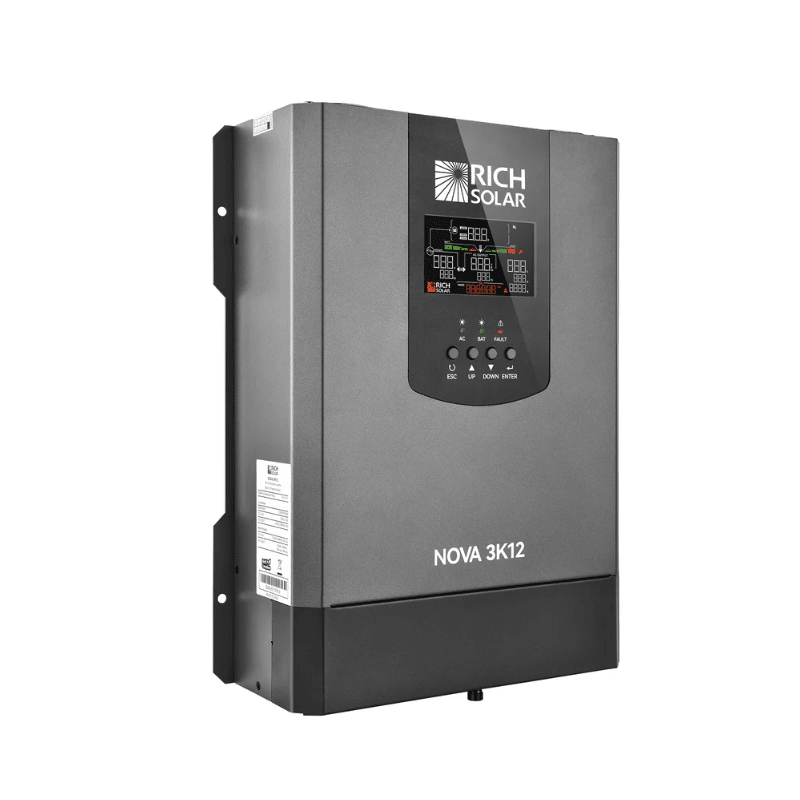 Rich Solar NOVA 3K12 | 3,000W 12V Pure Sine Wave Inverter with Transfer Switch | UL458 Certified | 6,000W Surge, LCD Display, High Efficiency - ShopSolar: Complete Solar Kits + Lifetime Customer Support