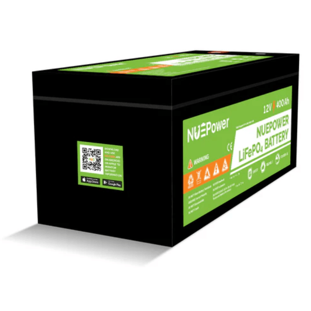 NUEPower 12V 400Ah LiFePO4 Battery | 8D Form Factor | 5,120Wh | Bluetooth App + Optional Heating | 5-Year Warranty - ShopSolar: Complete Solar Kits + Lifetime Customer Support
