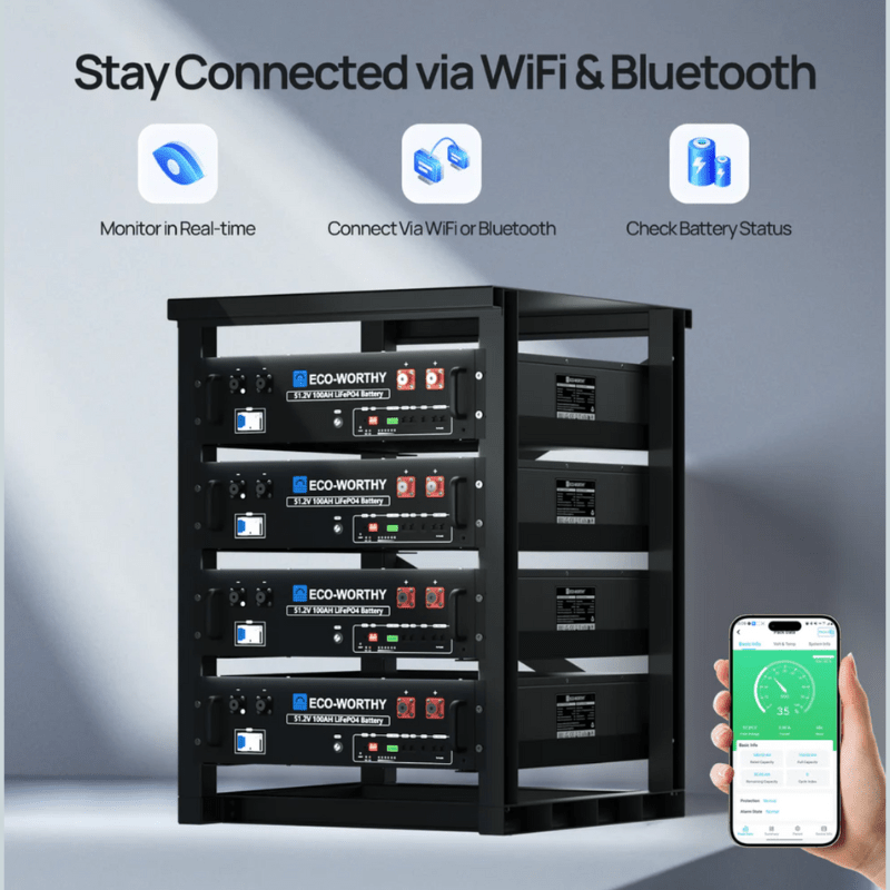 EcoWorthy 5.12kWh 51.2V Server Rack Battery | 3U | w/ Bluetooth & WiFi | 10-Year Warranty - ShopSolar: Complete Solar Kits + Lifetime Customer Support