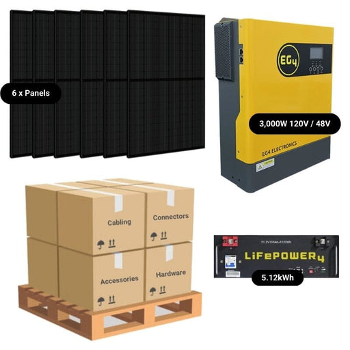 Complete Off-Grid Solar Kit - 3,000W 120V Output [5.12kWh Lithium Battery] + 6 x 400W Mono Solar Panels | 2.4kW Array | Includes Schematic [RPK-PRO]
