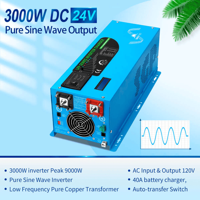 3000W 24V Pure Sine Power Inverter Charger |  Solar Power Inverter - ShopSolarKits.com