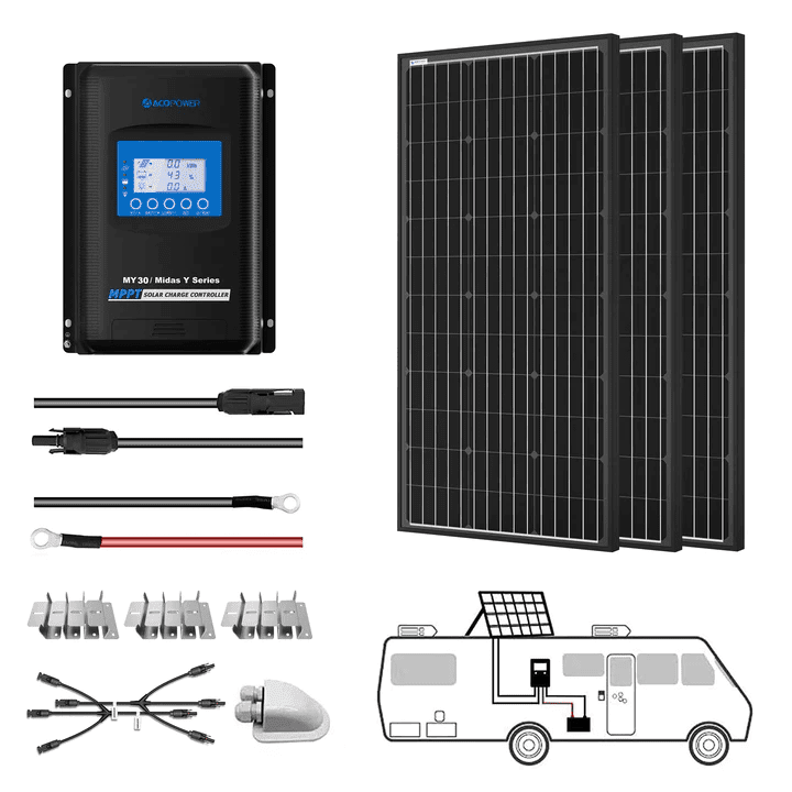 3 x 100W Mono RV Kit w/ 30A Charge Controller