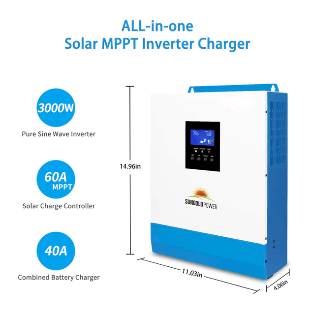 SunGold Power - Off-Grid Solar Kit 3,000W 24V Inverter 120V Output Lithium Battery 800 Watt Solar Panel SGKT-3PRO - ShopSolar.com