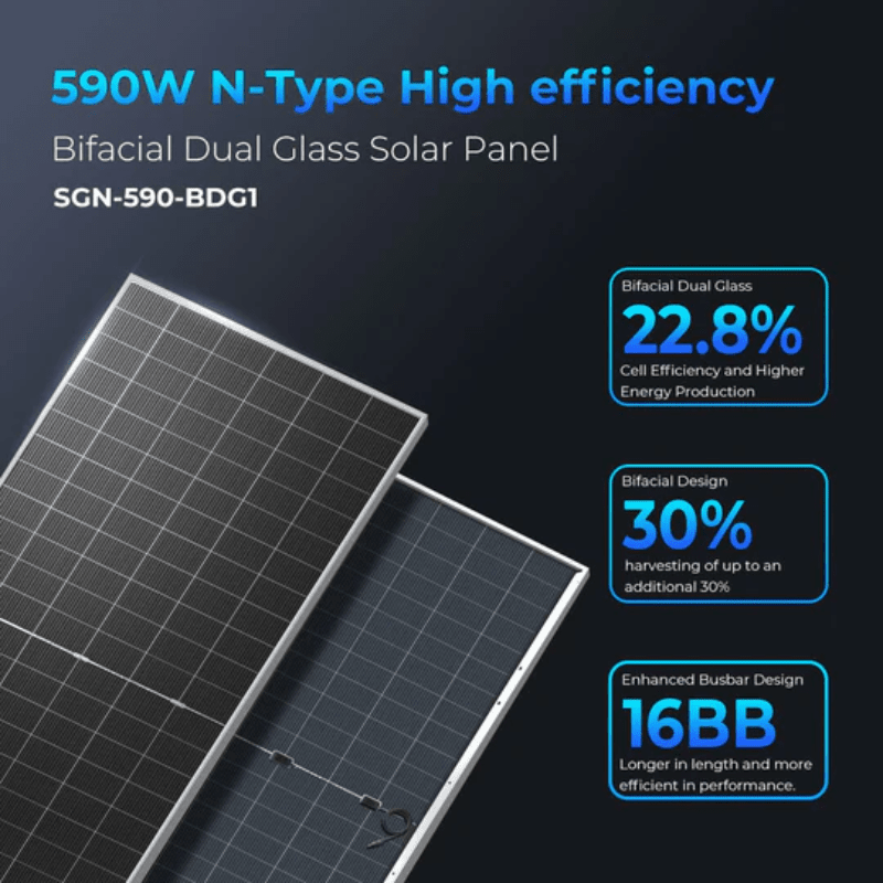 Sungold Power 590W Bifacial Solar Panels | Full Pallet (32 Panels) | SGN-590-BDG1 | N-Type | UL61730 & CEC Listed - ShopSolar: Complete Solar Kits + Lifetime Customer Support