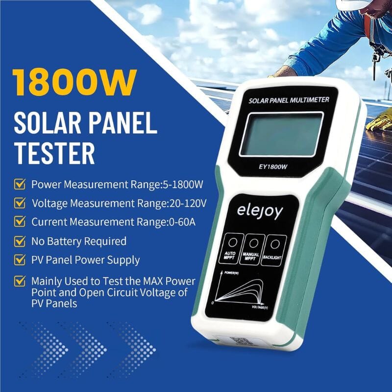 Elejoy 1800W MPPT Solar Panel Multimeter & Watt Meter | Portable PV Performance Tester | No Battery Required | Includes MC-4 & Alligator Clips