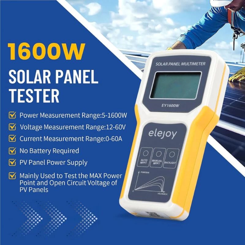 Elejoy 1600W MPPT Solar Panel Multimeter & Watt Meter | Portable PV Performance Tester | No Battery Required | Includes MC-4 & Alligator Clips